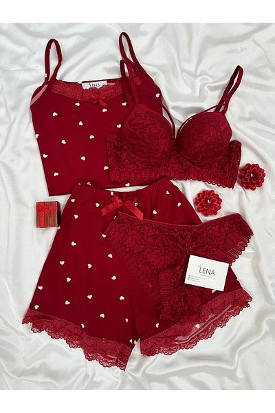Lena Homewears Set de pijamale Lena pentru femei cu lenjerie intimă cu model de inimă și pantaloni scurți Milan