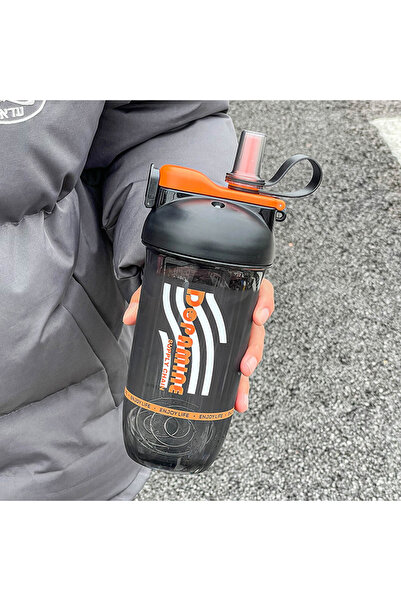 Livava Energy Drinker 500 Ml, with Shaker and Straw, Black, 24X11