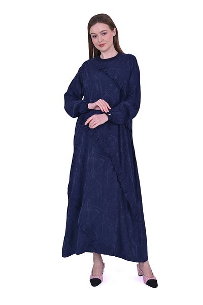 Invee Invee 7024 Ruffle Detailed Navy Blue Modal Dress