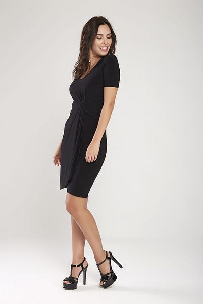 Laranor Black V-Neck Waist Twisted Detail Double Breasted Skirt Dress 24L7539