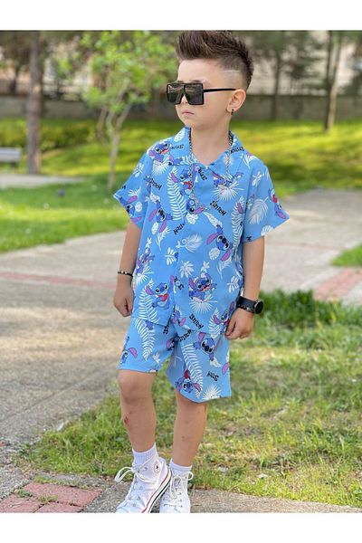 loisswear Boy's Stitch Printed Shirt Shorts Set
