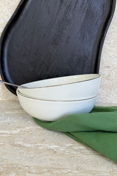 porselenden Modern Silver 19 cm Set of 2 Deep Premium Porcelain Bowl Salad Bowl Presentation Set