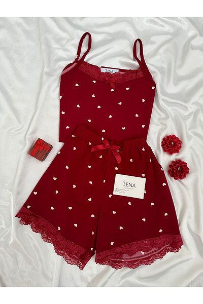 Lena Homewears Set pijama de damă Lena cu model inimă cu pantaloni scurți Milan
