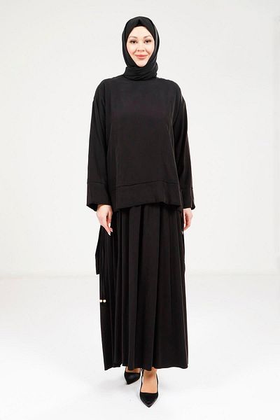 BEYZA FERACE Σετ Hijab Μαύρη Τουνίκ Φούστα 9192