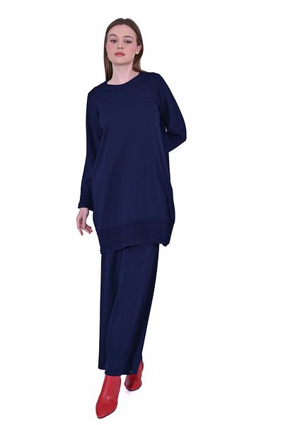 Invee Skirt Hem Rubber Strip Knitwear Women's Tunic Navy Blue