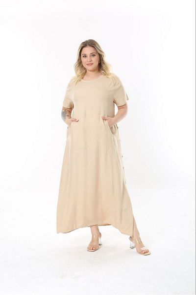 Butik Nilyam Women's Large Size Kangaroo Pocket Button Detailed Dress 24746
