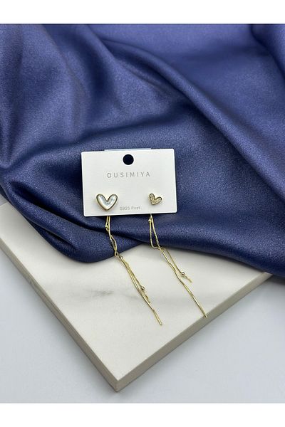 Lumiera Gold Gold Chain Detailed Heart Minimalist Design Steel Earrings