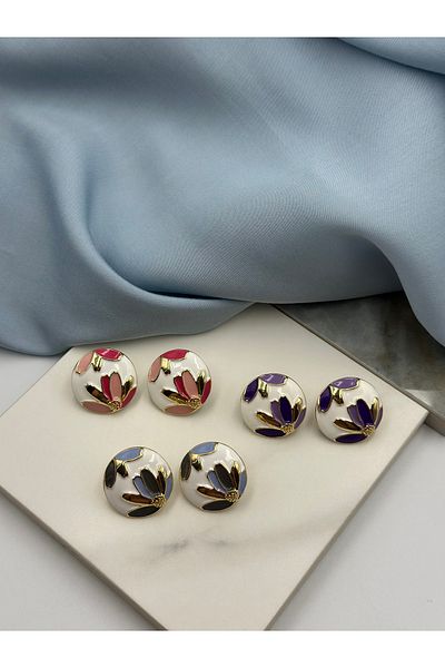 Lumiera Pink Enamel Flower Figured Design Earrings