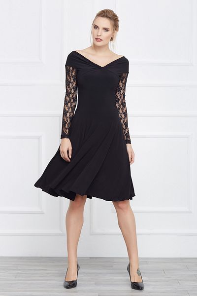 Laranor Black Madonna Collar Sleeve Lace Detail Dress 24L7551