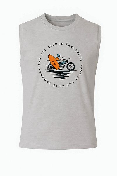 trender Motorcycle Print Light Gray Men's Sleeveless T-Shirt
