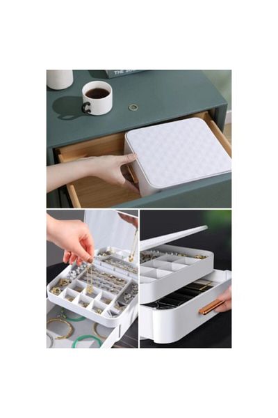 ForWhat Practical Jewelry Organizer with Mirror Design for Office Home Office Jewelry Layout