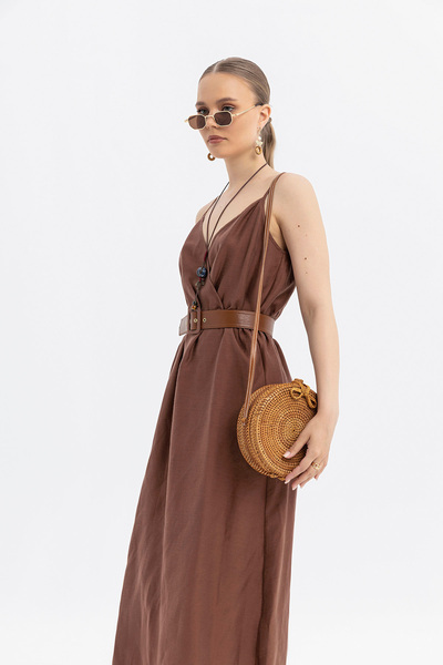 SOFT Natural Linen Lyocell Blended Premium Summer Suspender Dress – Belt Detail