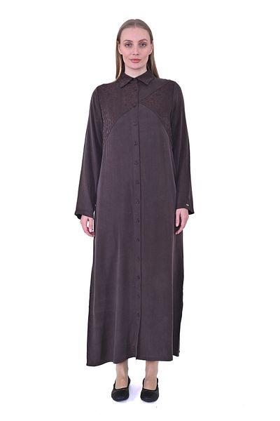Invee Invee 7032 Silk Qupra Shirt Dress - Brown
