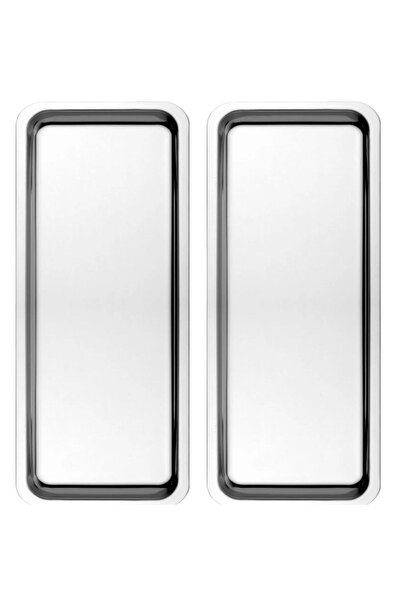 Kitchen Design Lab Paslanmaz Çelik Gümüş Renk Dikdörtgen Dar Metal Düz Sunum Tepsisi Çay Kahve Tatlı Sunum 2 Adet