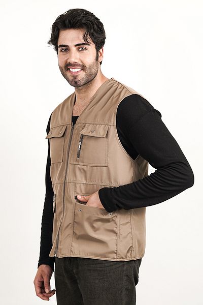 HeviStor Summer Vest Multi-Pleated Stylish Design Chest Pocket Zipper