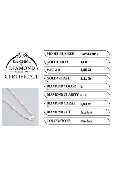 So CHIC... Diamond Collection 14 K Sarı Altın 0.03 Karat Pırlanta Doğal İnci Kolye