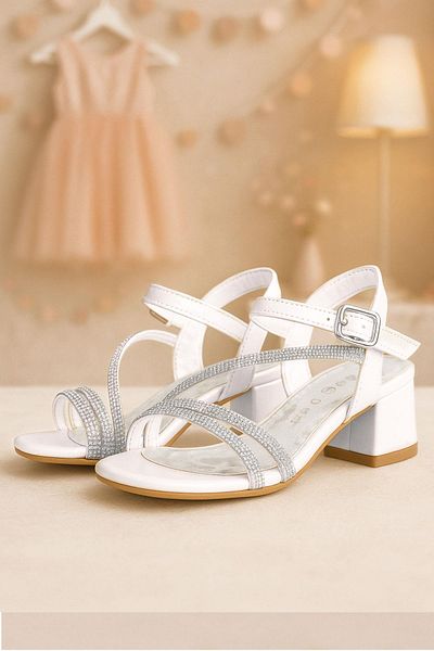 hapshoe Tiana Mother of Pearl Stoned Girl's Evening Dress Thick Heeled Shoes