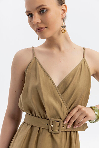 SOFT Natural Linen-Lyocell Blended Premium Summer Suspender Dress – Belt Detail