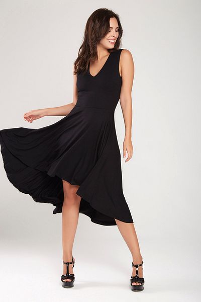 Laranor Black V-Neck Moving Skirt Detail Asymmetrical Cut Dress 24L7546