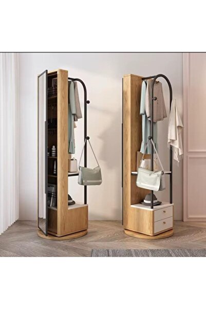 Mobisam Ahşap Tasarım Ahşap & Metal Aynalı Portmanto