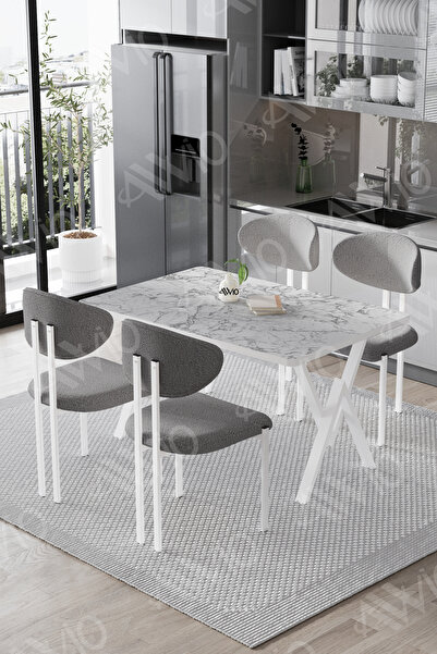 AVVİO Lagos Lotus Sandalye 80x120 Yemek Masası Mutfak Masası 4 Kişilik Masa S...