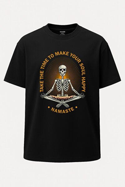 nirvoda Tricou negru unisex oversize Namaste Yoga Skeleton
