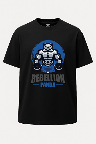 nirvoda Μπλουζάκι με στάμπα Unisex Oversize Muscular Panda Fitness GYM
