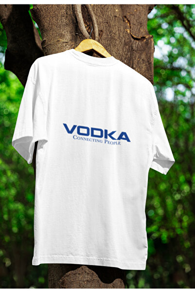 MG تي شيرت قطني برقبة دائرية للجنسين مطبوع عليه فودكا مقاس كبير وأكمام قصيرة
