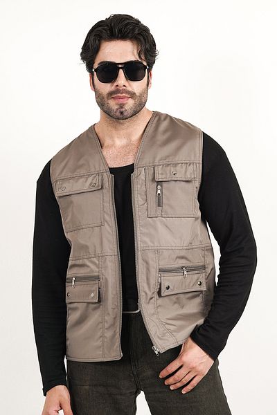 HeviStor Summer Vest Multi-Pleated Stylish Design Chest Pocket Zipper