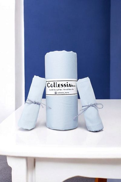 CollessiaHome 100% Cotton Satin Double Fitted Premium Fitted Sheet Set Bed Sheet Set - Ice Blue