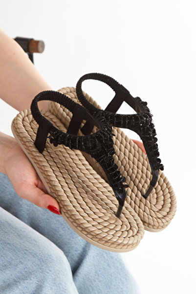 HAYAT SHOES Sandale de damă din paie, din material subțire piese, cu pietre, ...