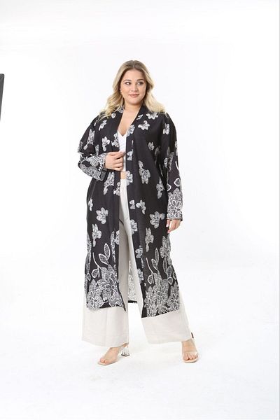 Butik Nilyam Set kimono și pantaloni de in, mărime mare, pentru femei, 24750