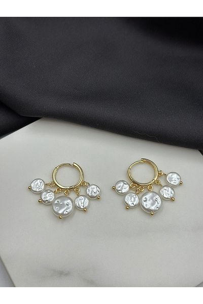 Lumiera Gold Gold Pearl Dangle Hoop Earrings