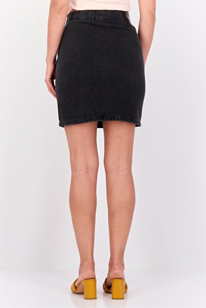 Karl Lagerfeld Women Washed Denim Mini Skirt, Black