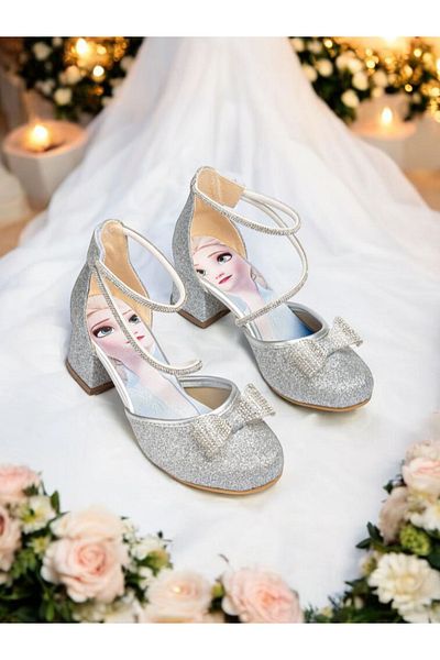 PATİK BEBE Pantofi de seară eleganti pentru fete de culoare argintie cu cruce de piatră