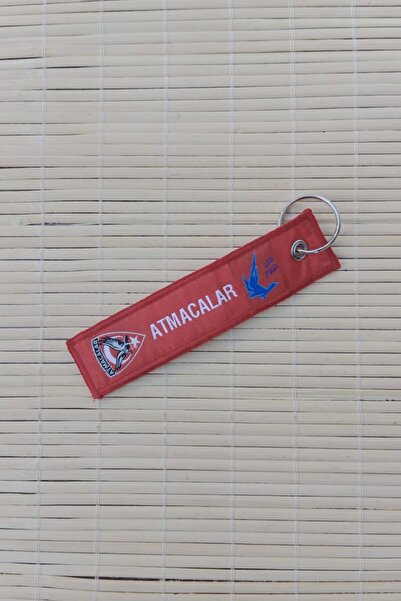 İZMİR ASKERİ MALZEME سلسلة مفاتيح من القماش المطرز باللون الأحمر والأبيض مع ك...