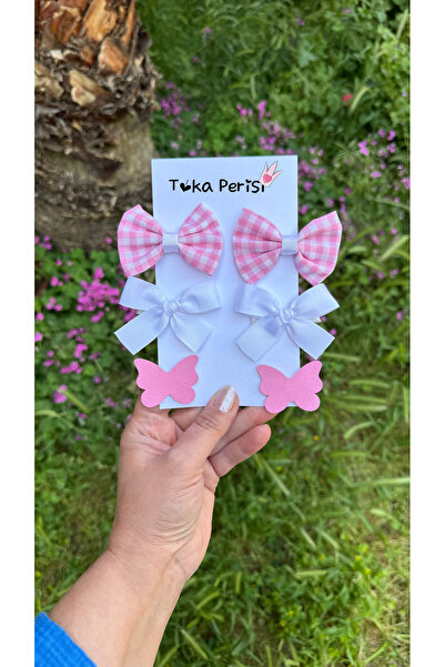 Toka Perisi Set de 6 agrafe Pötikare roz, funda albă, fluture roz (clip metal...