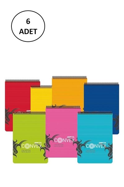 Gıpta A5 Memo Pad Convex Spiral Plastic Cover Striped 100 Sheets 6 Pieces