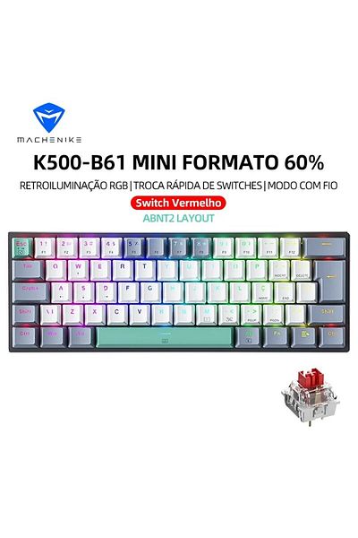 Choice ABNT2 Red Switch Machenike K500-B61 Mini Mechanical Keyboard 60% ABNT2 Layout RGB Backlight Hot-swap