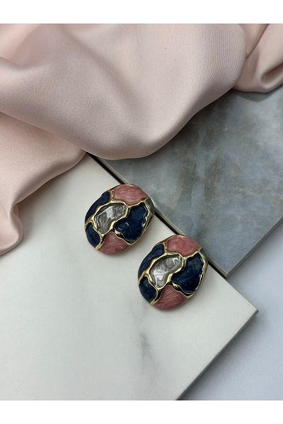 Lumiera Pink Blue Green Enamel Gold Gold Detailed Design Earrings