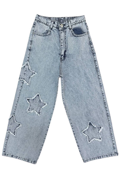 İrem Çocuk Giyim Girl's Star Detailed Wide Leg Model Jeans 2917