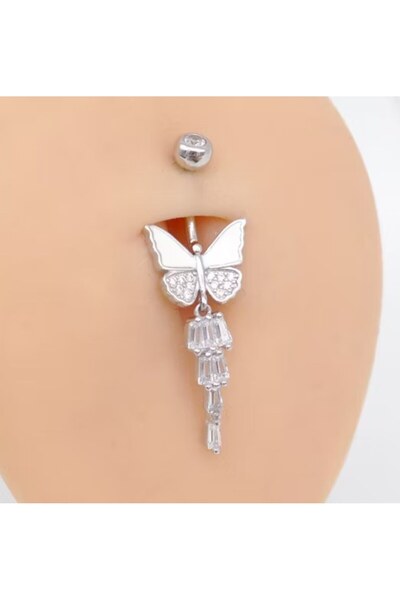 Hasyılmaz Kelebek Temalı 925 Ayar Gümüş Göbek Piercing Küpe