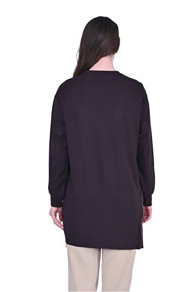 Invee İNVEE 7047 Fermuar Detaylı İki İplik Tunik - Kahve