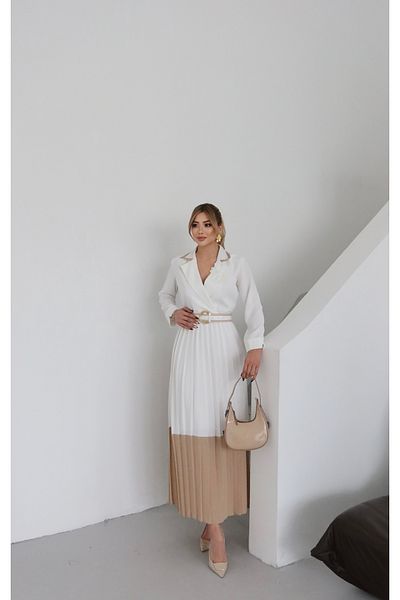 1Moda1Tarz Γυναικείο ειδικό σχέδιο μάξι φόρεμα με εισαγόμενο ύφασμα, πλισέ ζώνη και λεπτομέρεια αξεσουάρ από τριαντάφυλλο
