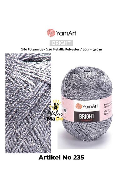 Yarnart Bright -235- Λαμπερό Μεταλλικό και Λεπτό Νημάκι 80% Πολυαμίδιο – 20% Μεταλλικό Πολυεστέρας 90γρ 340 μέτρα