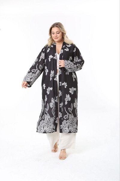 Butik Nilyam Women's Plus Size Linen Kimono and Pants Bottom Set 24751