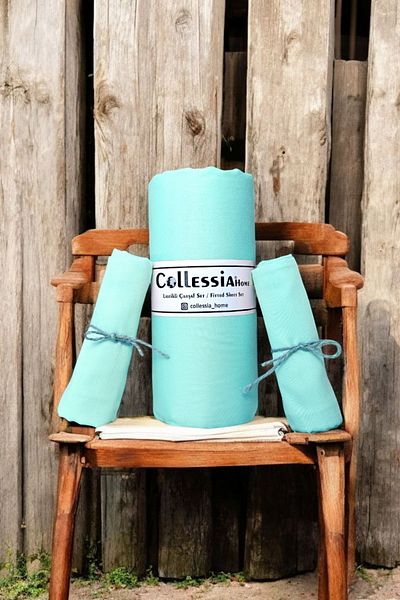 CollessiaHome 100% Cotton Satin Double Fitted Premium Fitted Sheet Set Bed Sheet Set - Turquoise Blue