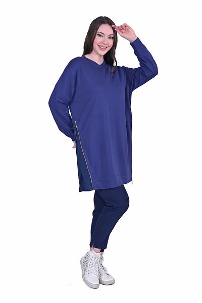 Invee Invee 7047 - Indigo Tunic, Zipper Detail, Two Thread