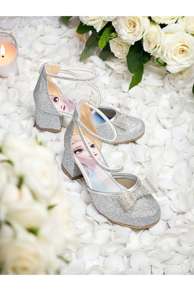 PATİK BEBE Pantofi de seară eleganti pentru fete de culoare argintie cu cruce de piatră
