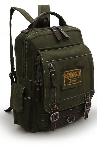 Cappadocia Vintage Cappadocia 4012 Khaki Green Postman Μικρή τσάντα πλάτης σταυρωτή καθημερινή βαμβακερή τσάντα Gabardine με ιμάντα ώμου